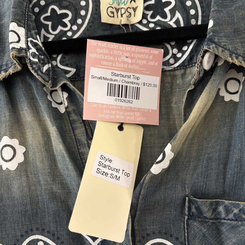NWT Jaded Gypsy Starburst Tunic Top S/M Chambray Paisley Western Boho Bandana - Picture 4 of 6
